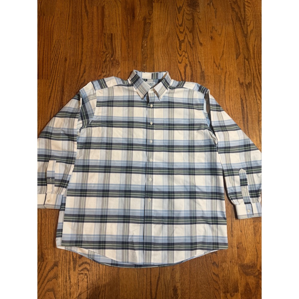 LL Bean Mens Traditional‎ Fit Plaid Button Down Shirt Blue Green 18-35 508369